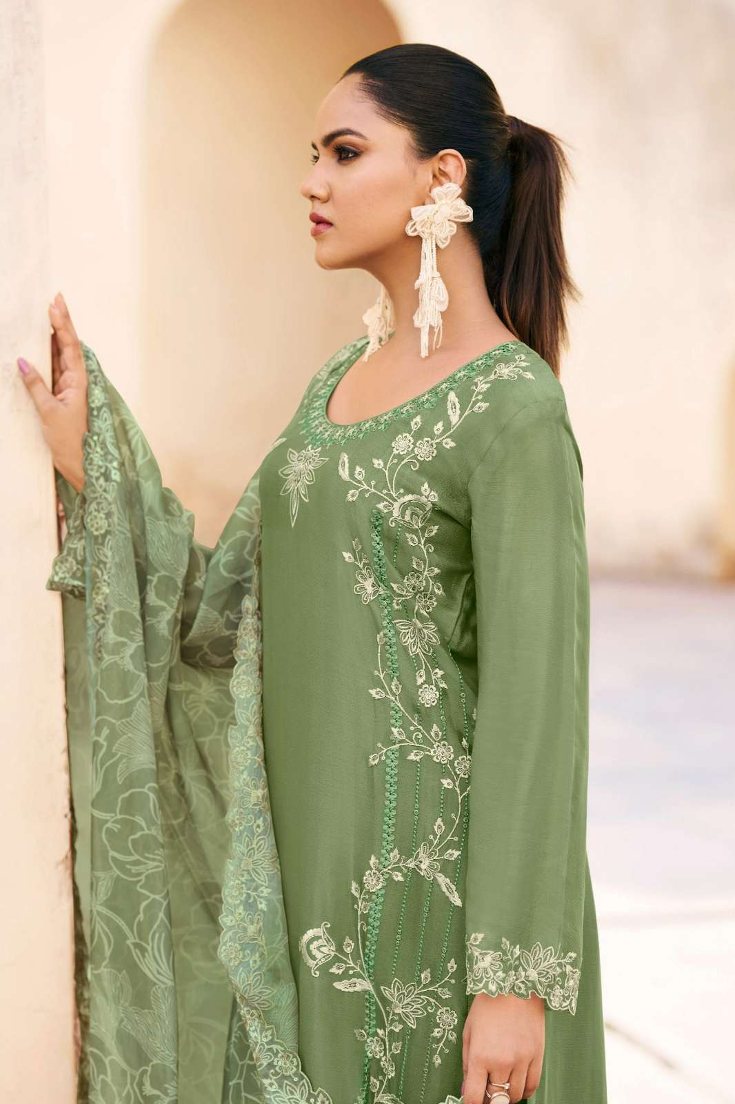 RADHA TRENDZ SAANJH VOL 2 DESIGNER HEAVY PREMIUM CHINON SUIT 