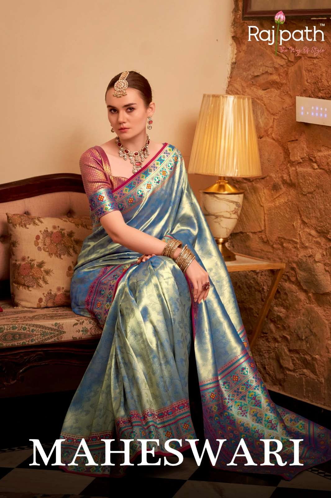 Rajpath Maheswari Zari Weaving Work Tissue Silk Saree