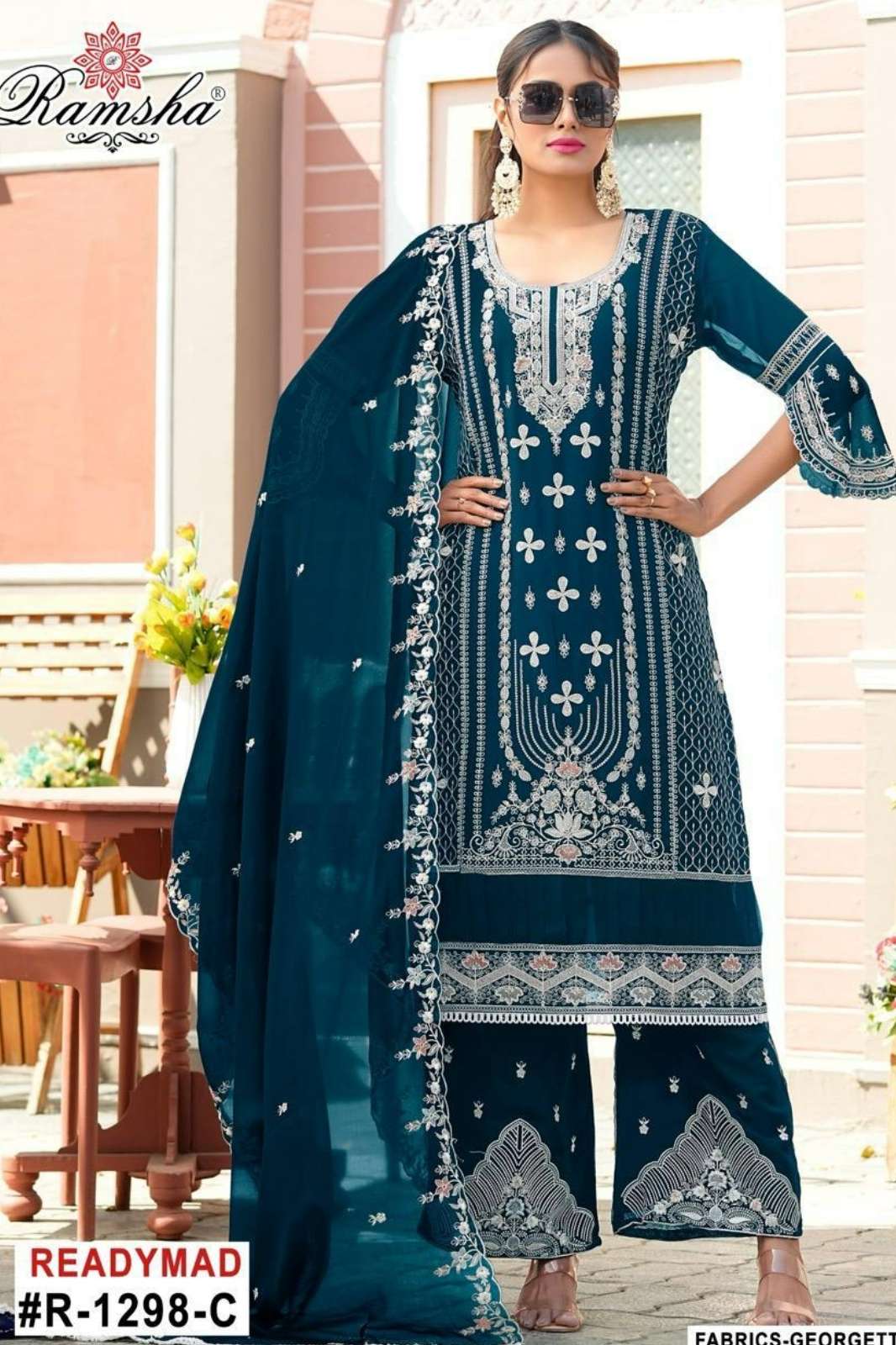 RAMSHA R 1298 Ready To Wear Georgette Embroidered Pakistani Suit