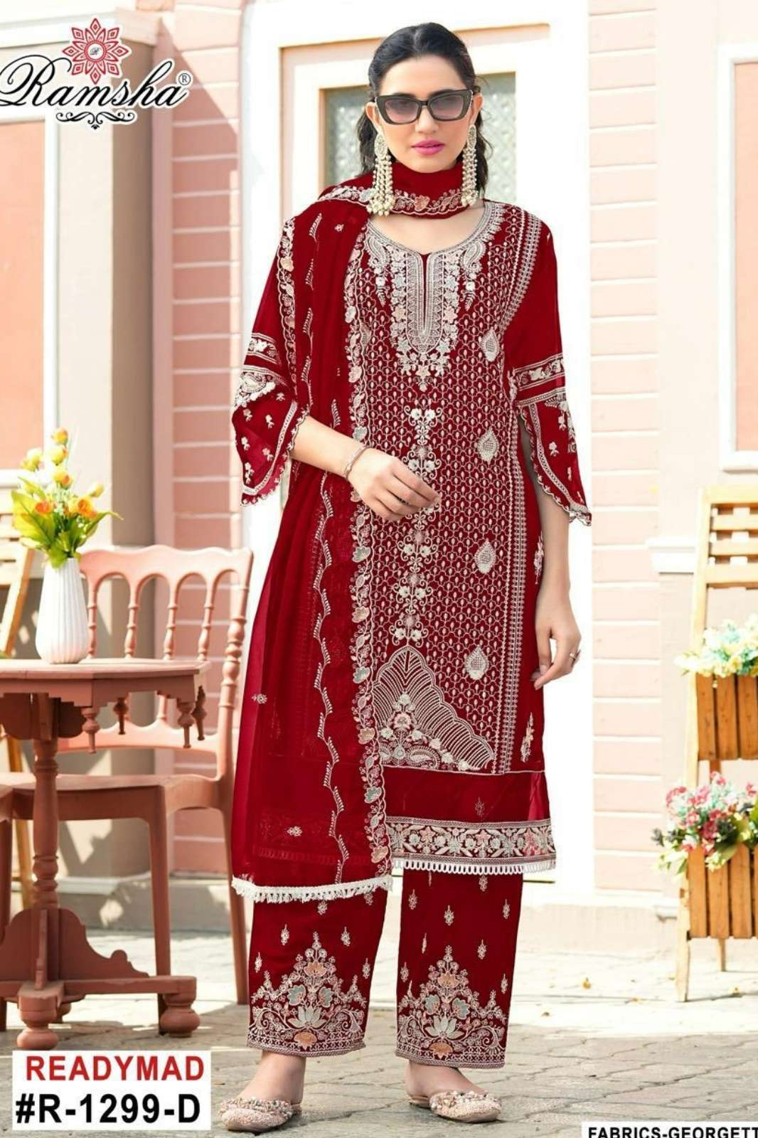 RAMSHA R 1299 Ready To Wear Georgette Embroidered Pakistani Suit