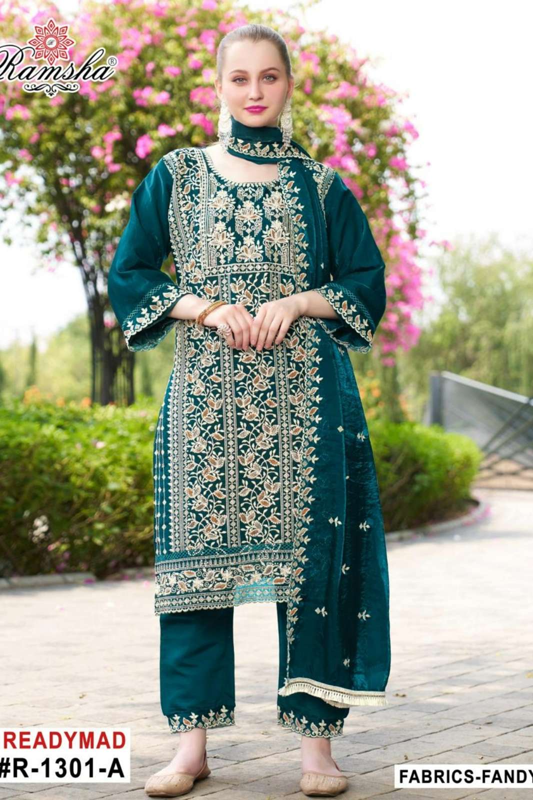 RAMSHA R 1301 Ready To Wear Embroidery Pakistani Fandy Fabric Suit