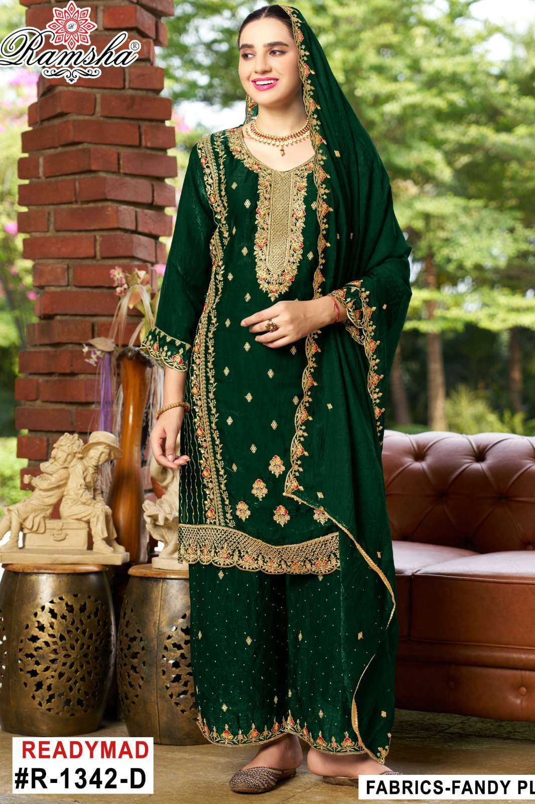 RAMSHA R 1342 Ready To Wear Embroidery Pakistani Fandy Fabric Suit