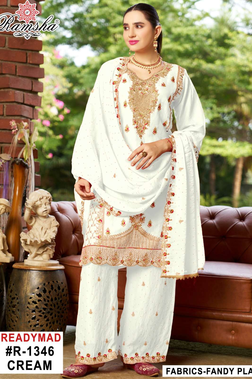RAMSHA R 1346 Ready To Wear Black & White Embroidery Pakistani Fandy Fabric Suit