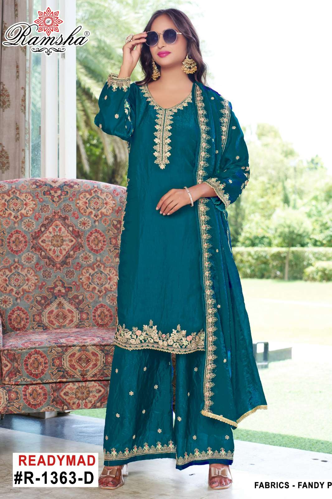 RAMSHA R 1363 Ready To Wear Embroidery Pakistani Fandy Fabric Suit