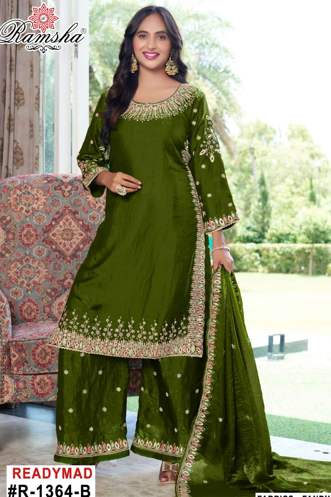 RAMSHA R 1364 Ready To Wear Embroidery Pakistani Fandy Fabric Suit