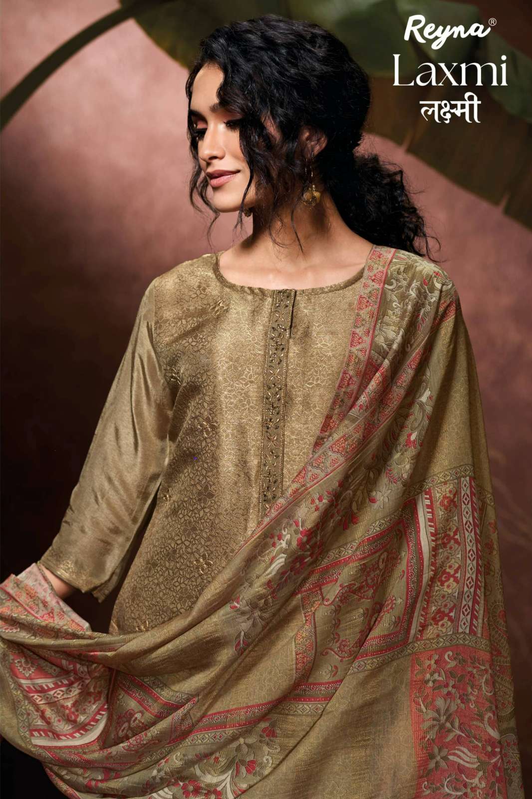 REYNA LAXMI PURE BEMBERG JAQUARD SILK SUIT WITH PLACKET EMBROIDERY