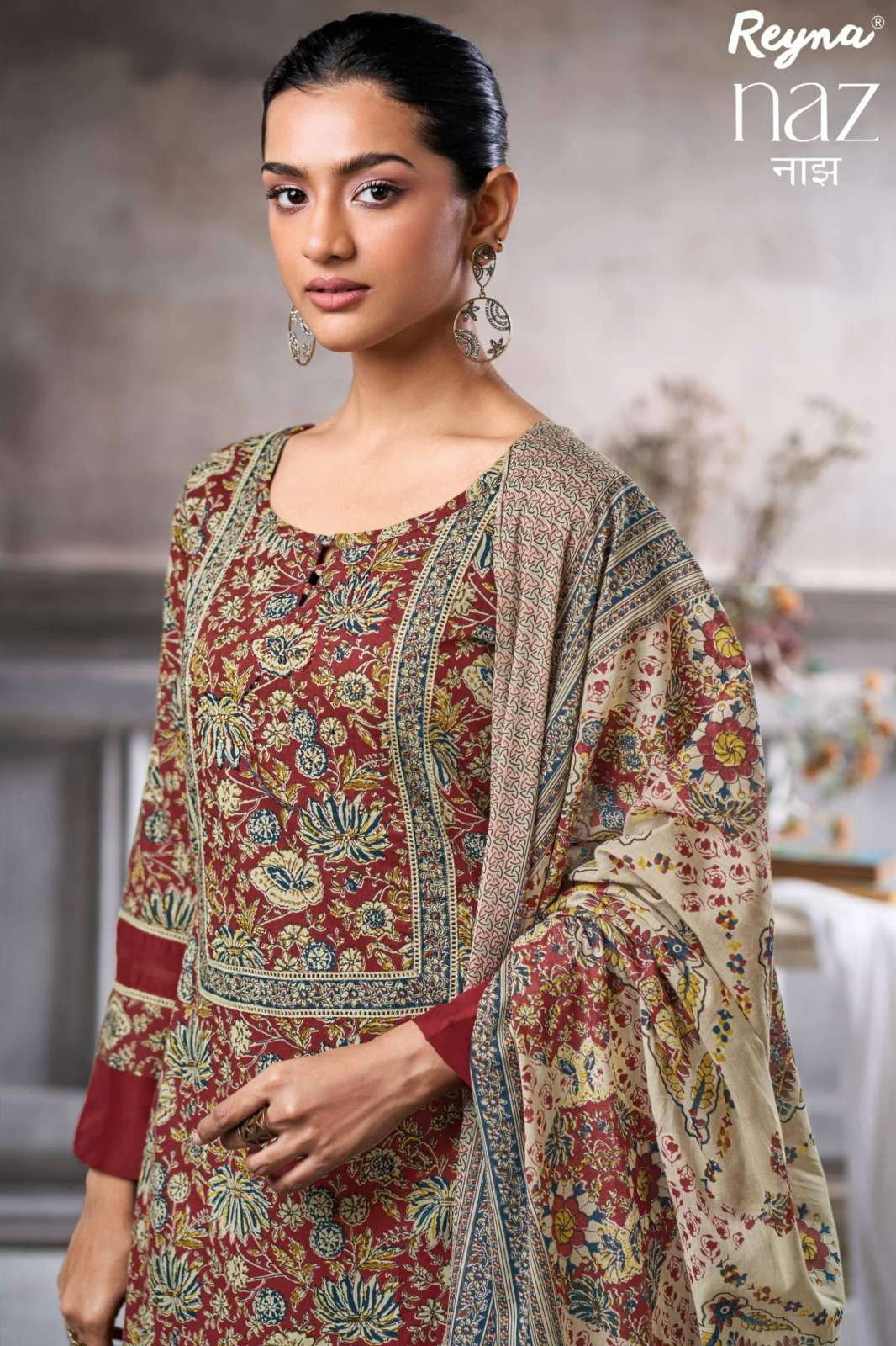REYNA NAZ SUPERIOR COTTON BLOCK PRINTED SUIT WITH HANDWORK