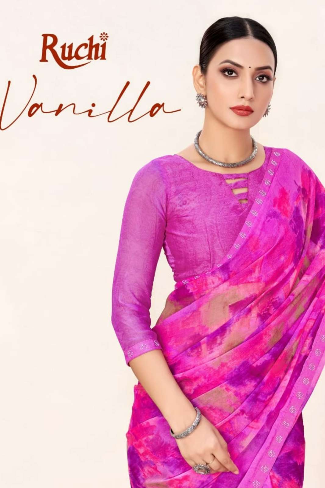 Ruchi Vanilla 11 Swarovski on Border Chiffon Saree 