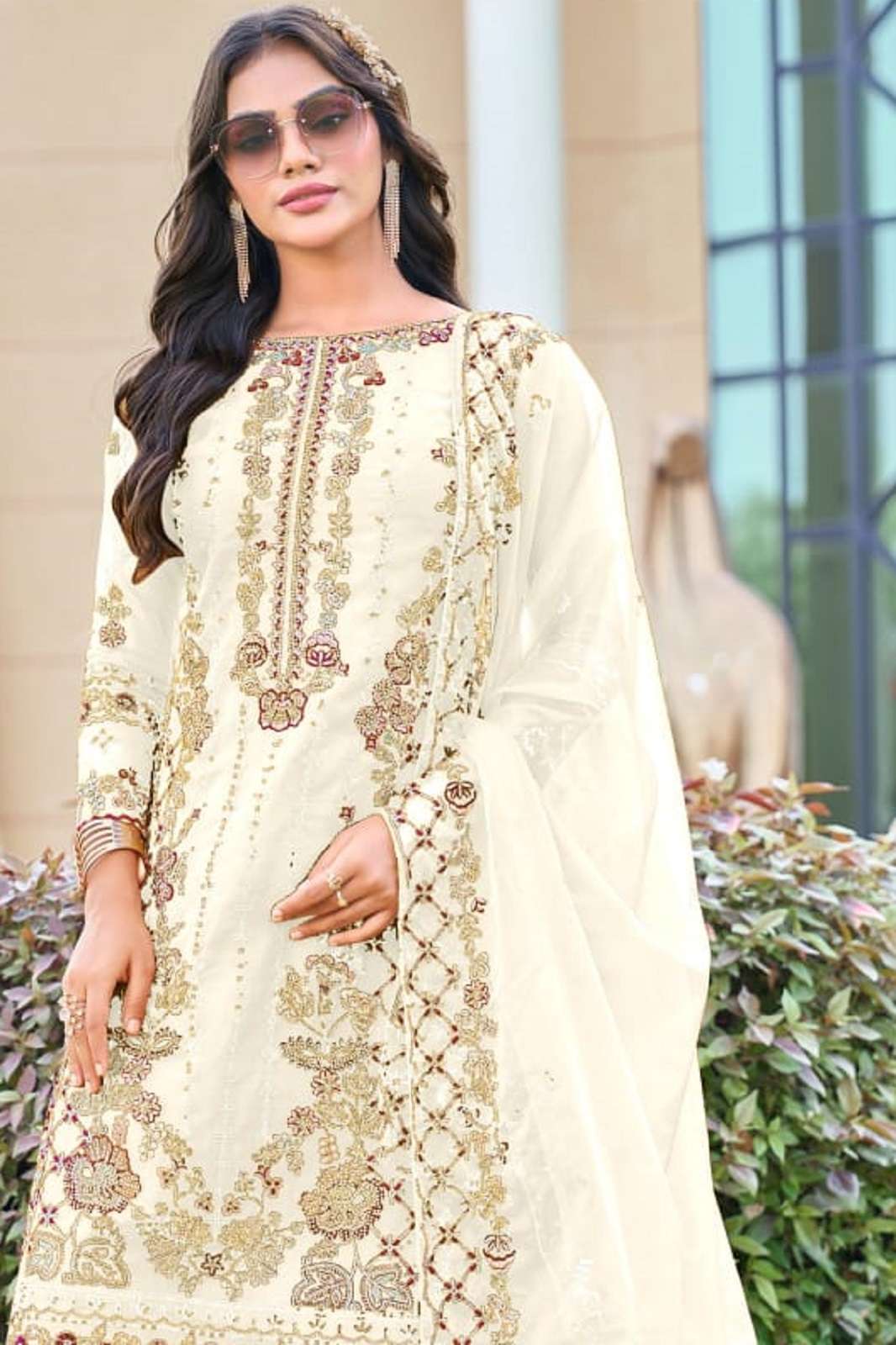 SAJIDA DESIGNER  1073 ABC ORGANZA EMBROIDERED SUITS