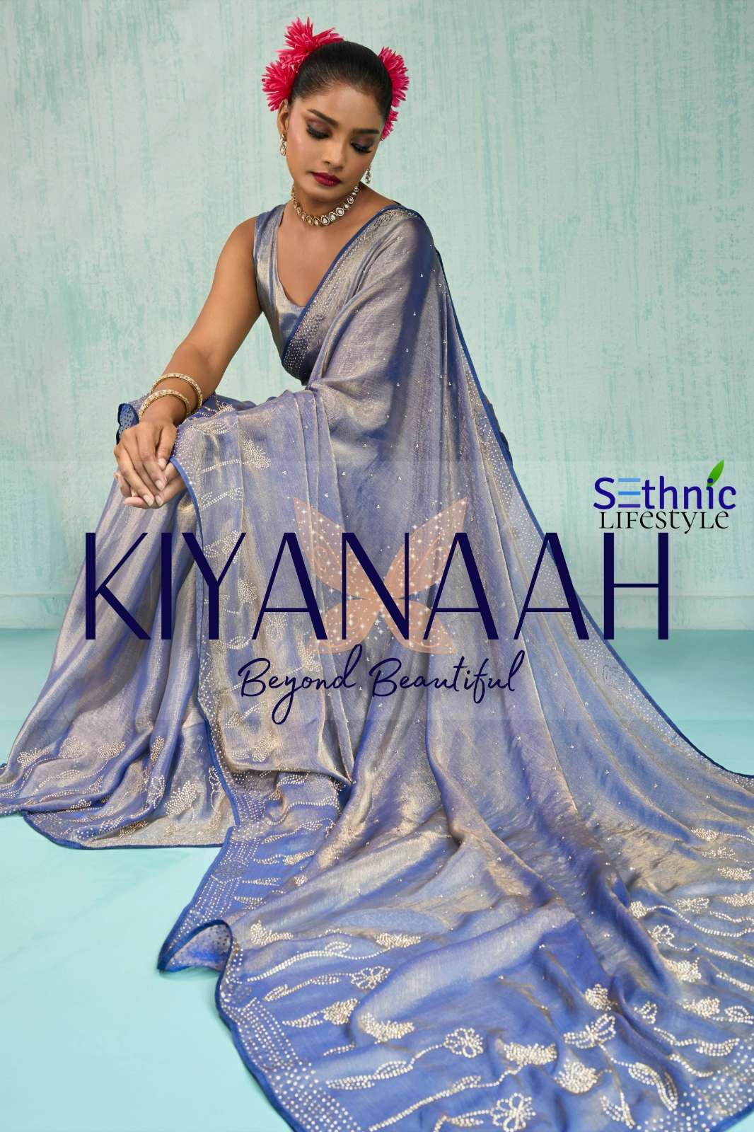 Sethnic Lifestyle Kiyanaah 89001 TO 89004 Beautiful Designer Dual Tone Velvet Chiffon Saree