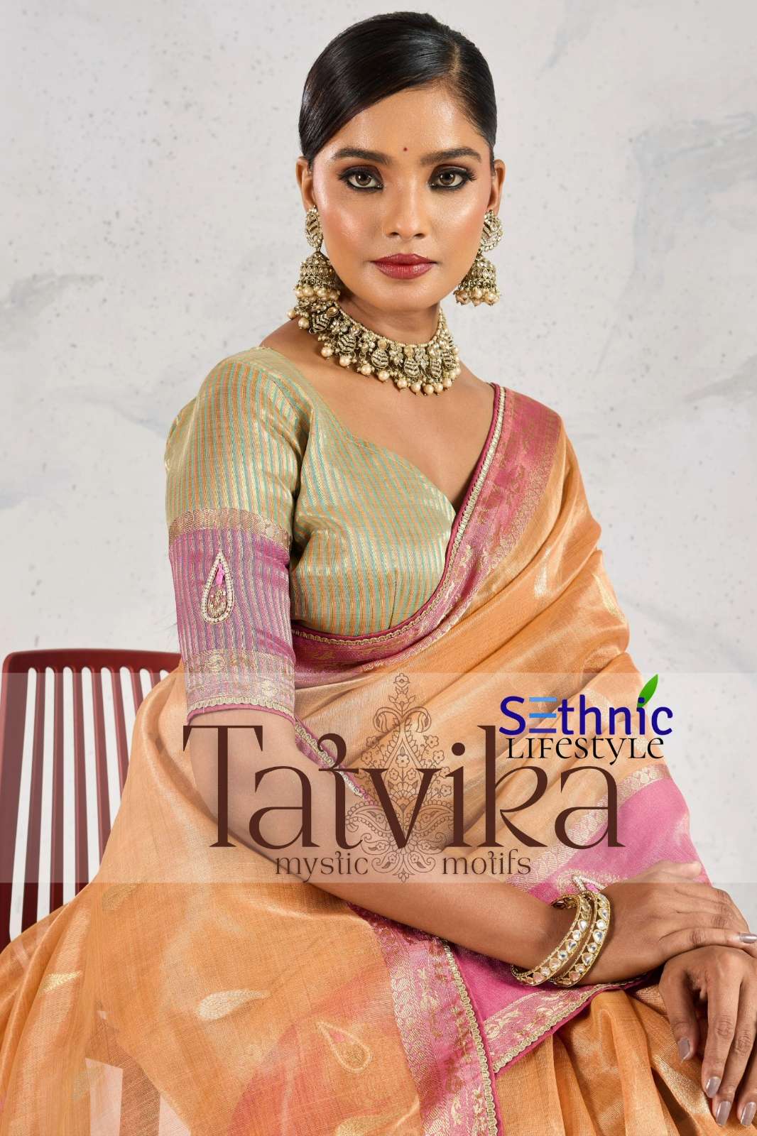 Sethnic Tatvika Self Zari Woven Tissue Linen Saree
