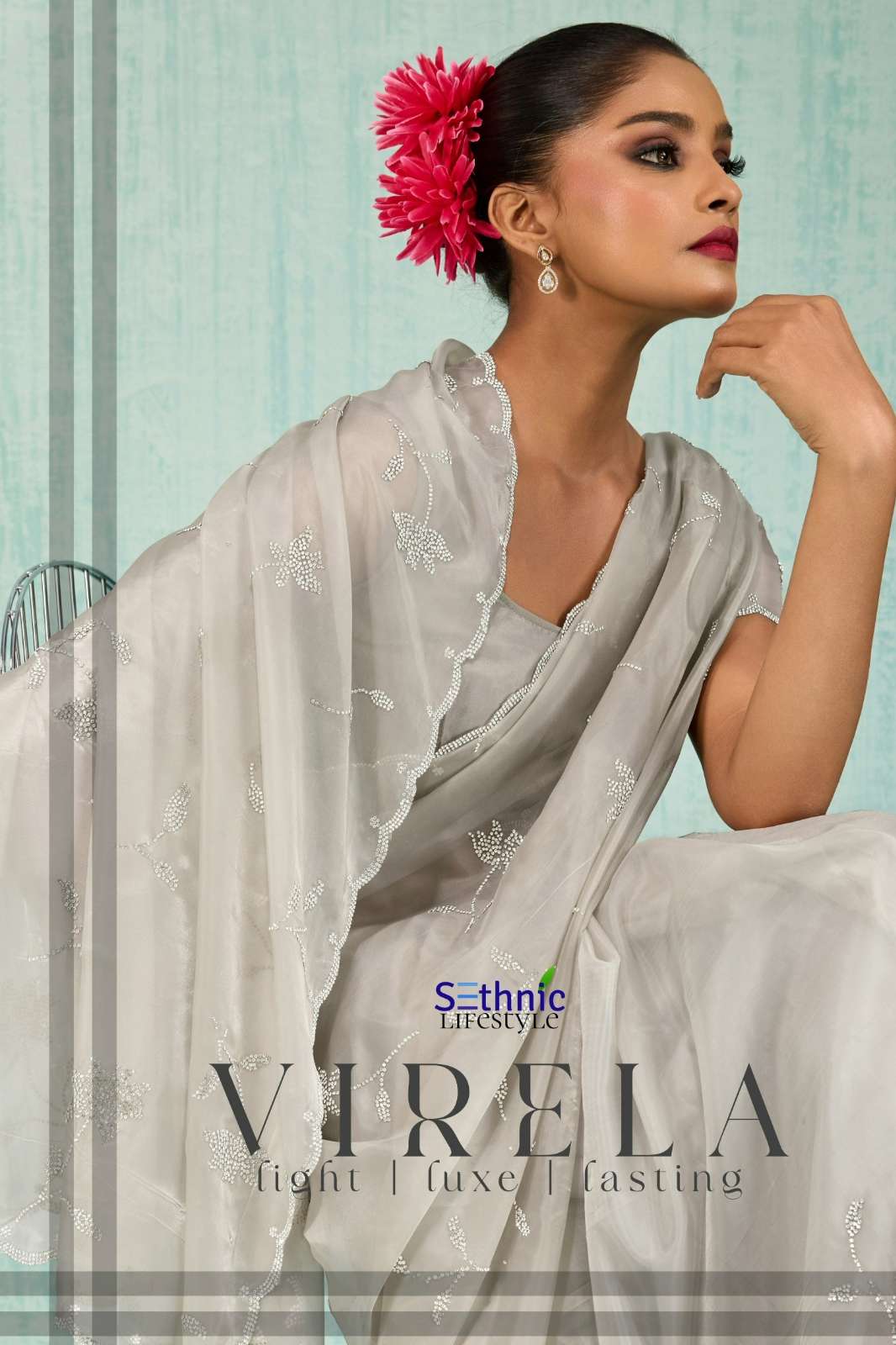 Sethnic Virela Crystal Viscose Designer Cutwork Border Saree