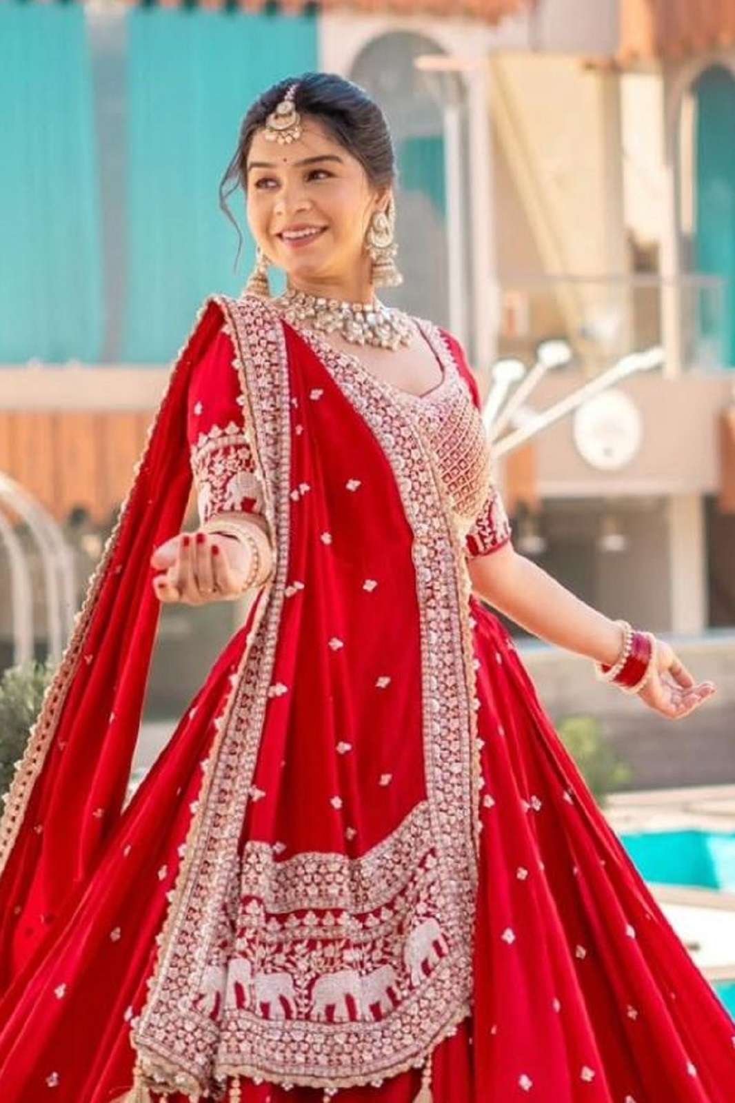 SHRI BALAJI 244 EMBROIDERED RED READY TO WEAR LEHENGAS