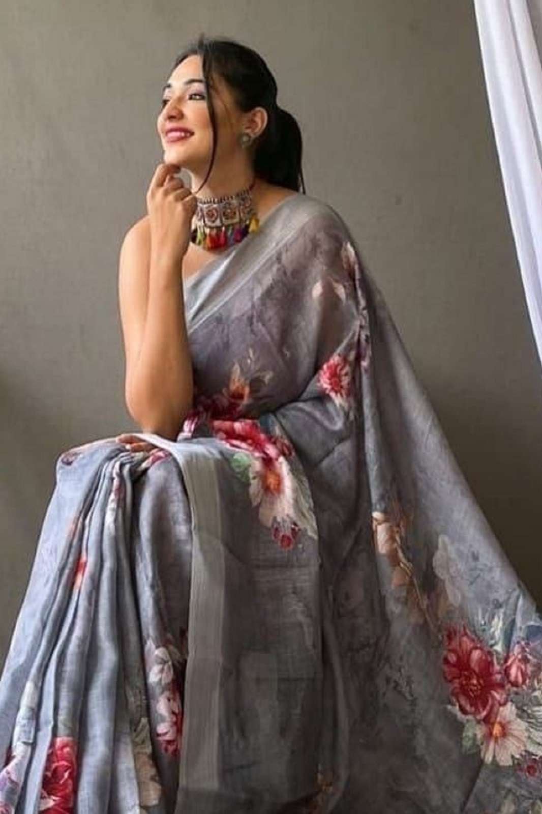 SHRI BALAJI 4007 ORIGINAL LINEN DIGITALLY PRINTED SAREES