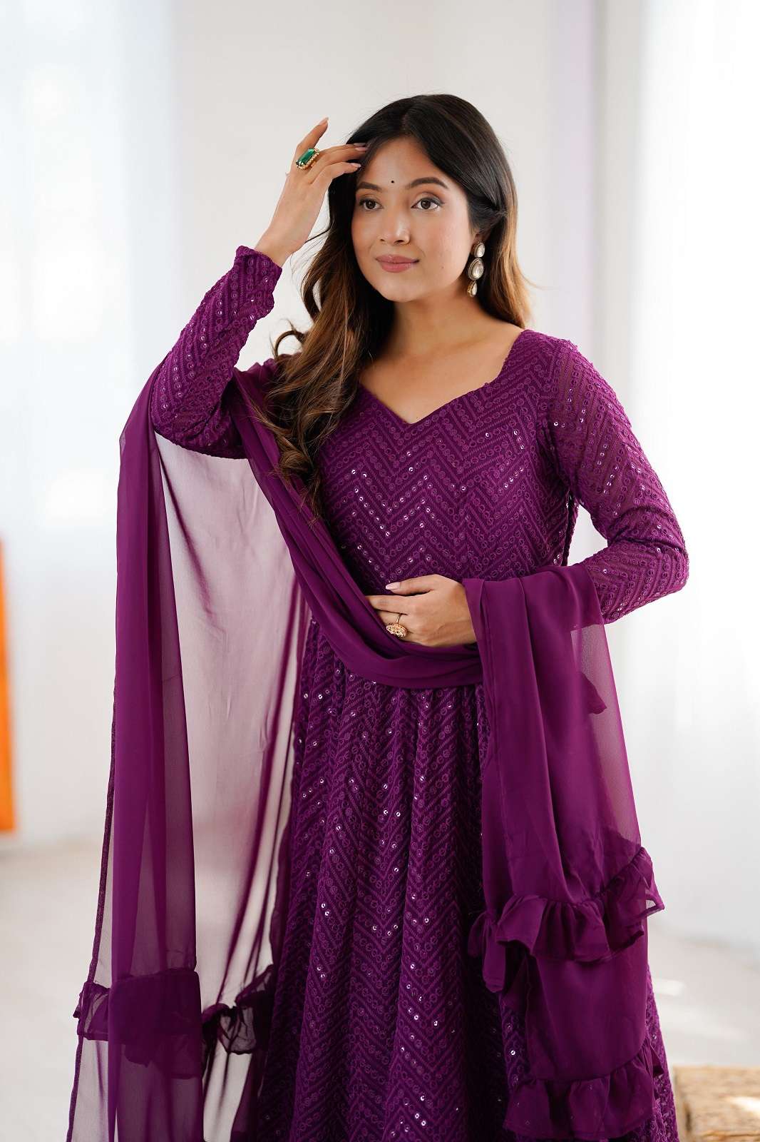 SHRI BALAJI ANARKALI PURPLE READY TO WEAR GOWNS