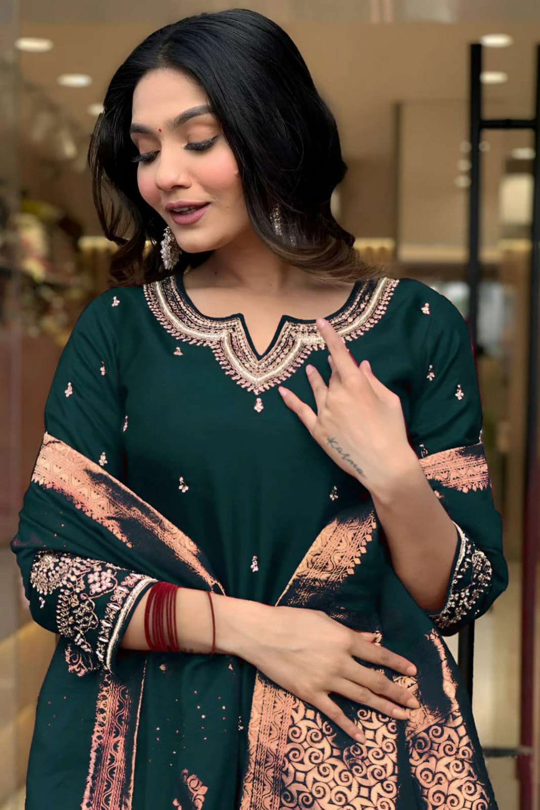 Shri Balaji Emporium 6061 5 Green Designer Embroidered Kurta Pant with Dupatta suit 