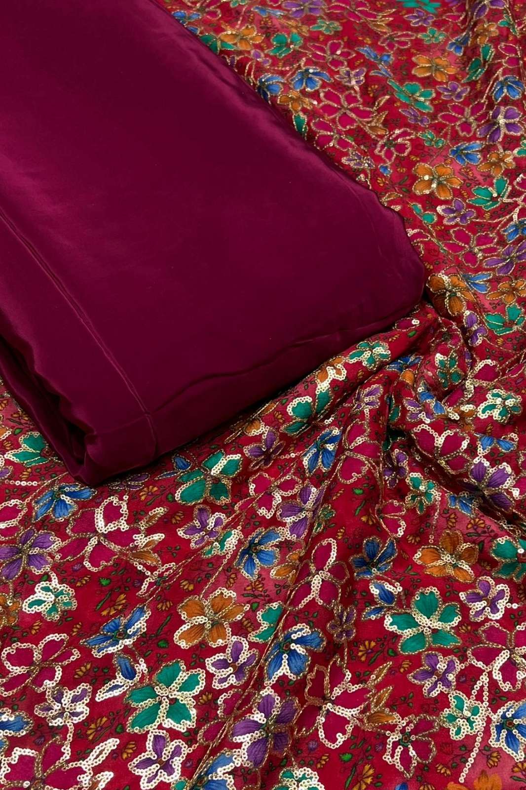 Shri Balaji Emporium A1026 Position Print Embroidery Work Designer Pure chinon Fabric
