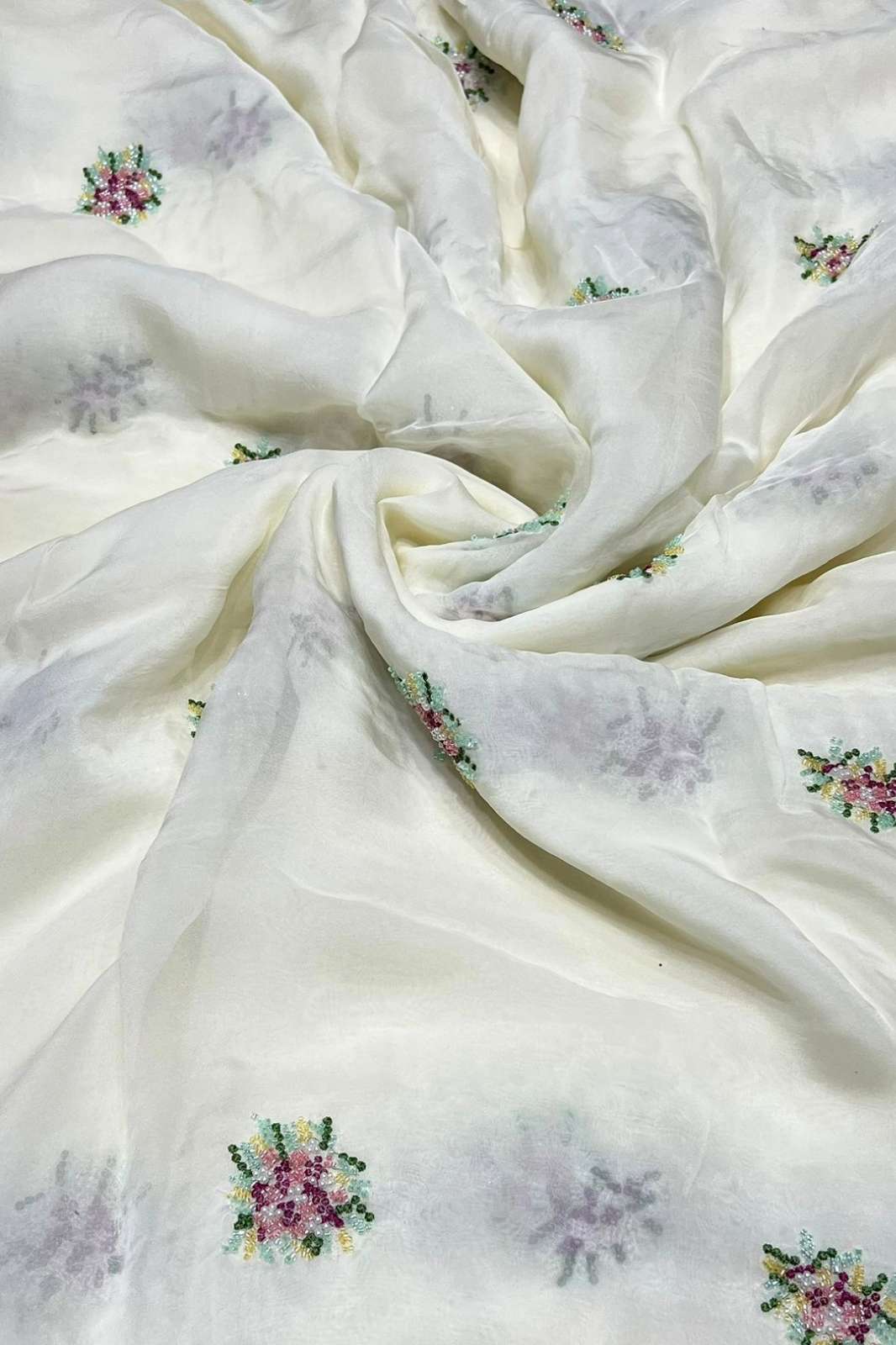 Shri Balaji Emporium A1033 Kashmiri Handwork Cutdana Work Designer Organza Fabric