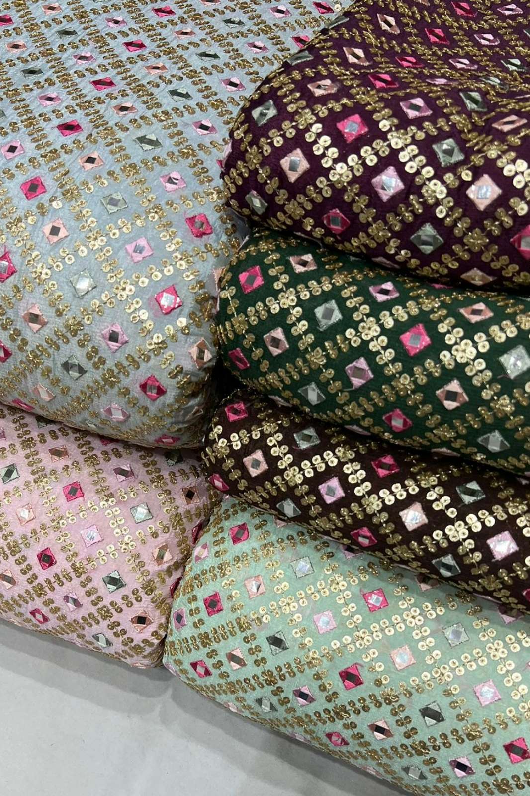 Shri Balaji Emporium A1056 Mirror Work & Embroidery Work Viscose Chinon Designer Fabric