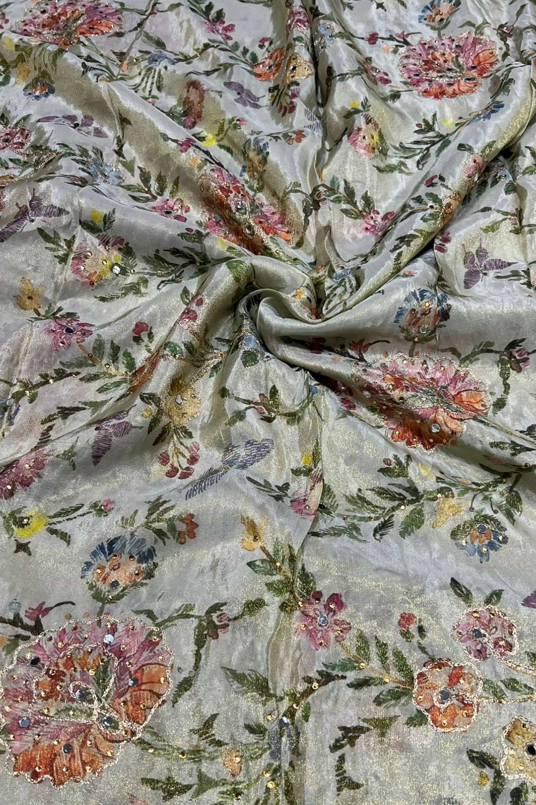 Shri Balaji Emporium A1060 Embroidery and Hand Mirror Work Pure Tissue Designer Fabric
