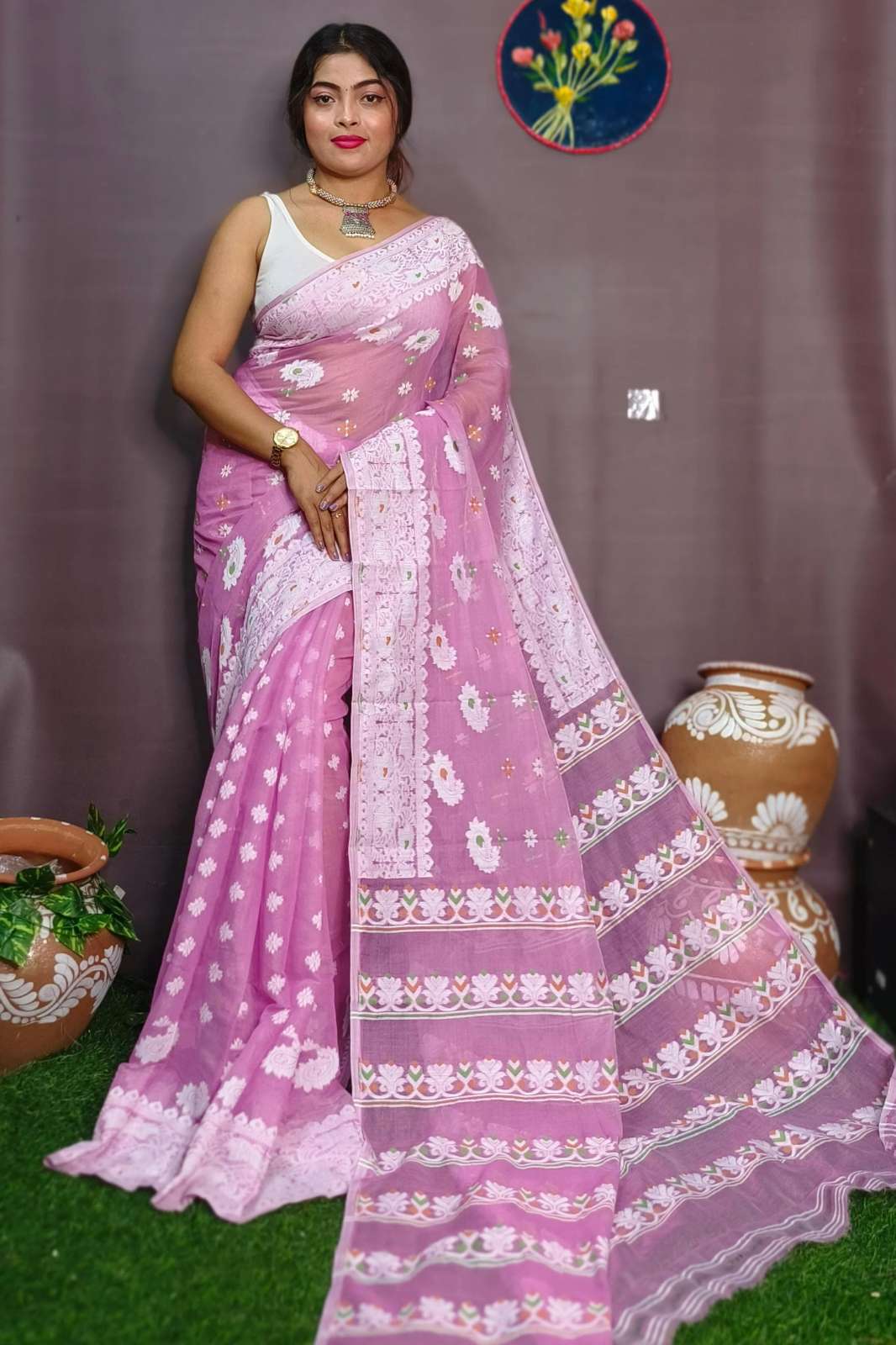 Shri Balaji Emporium B907w Beautiful Dhakai Jamdani Saree