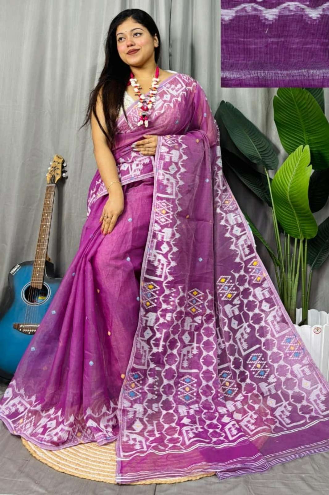 Shri Balaji Emporium B913w Dhakai Jamdani Saree With Blouse Piece