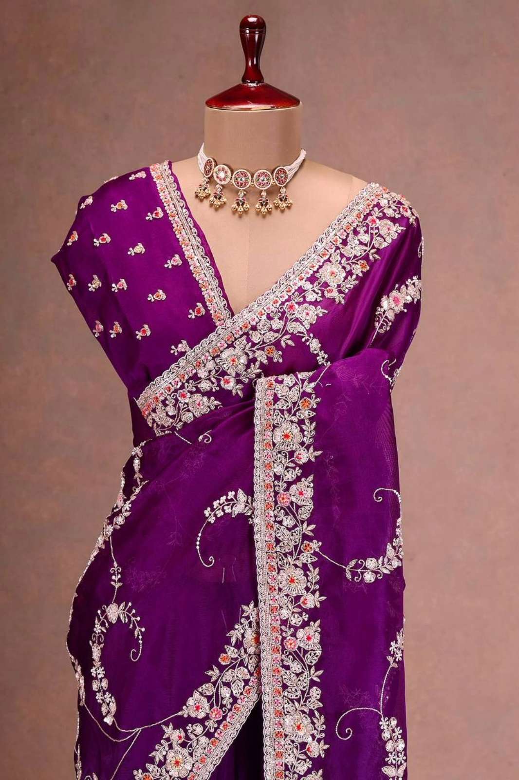 Shri Balaji Emporium BT1268 Party Wear Jimmy Chew Purple Embroidered Saree