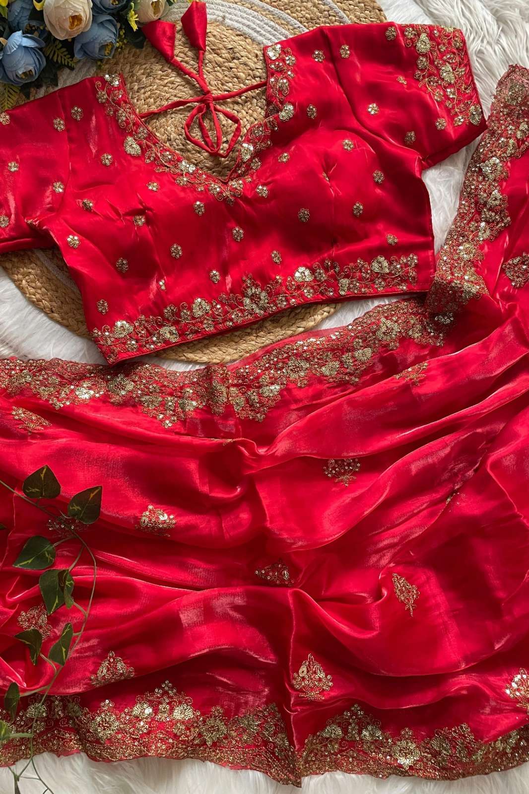Shri Balaji Emporium BT1273 Party Wear Jimmy Chew Red Embroidered Saree