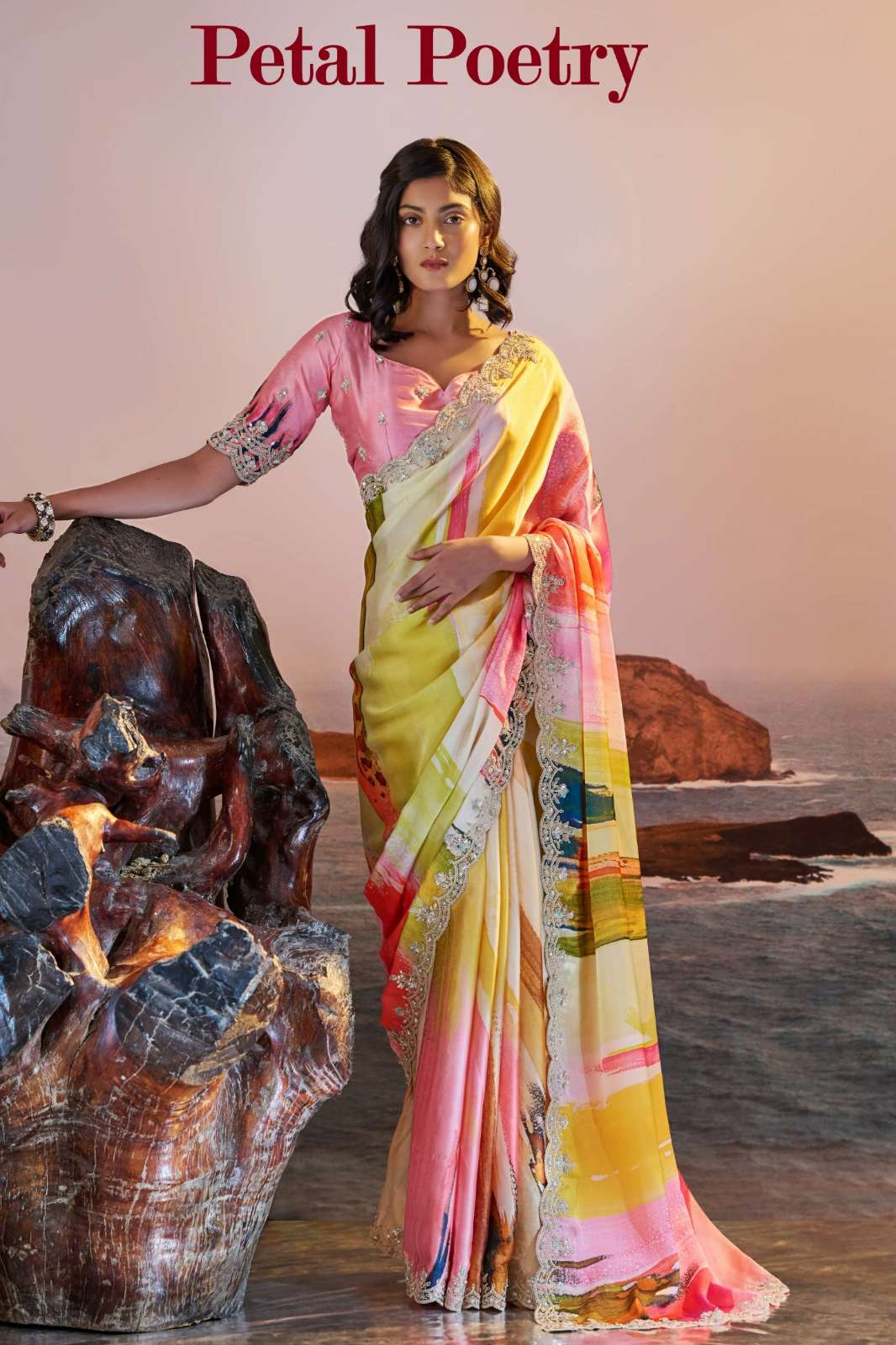 Shri Balaji Emporium Petal Poetry Digital Printed Organza Border Saree