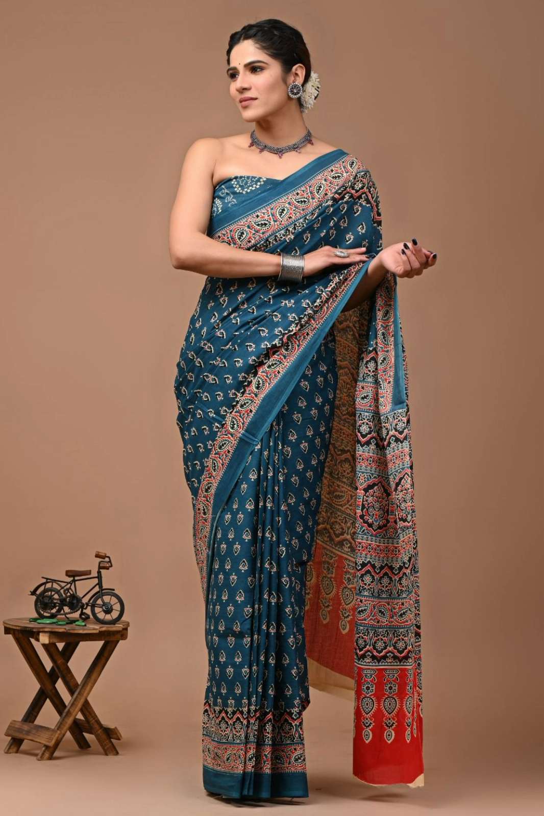 Shri Balaji Emporium RF14218 Bagru hand block printed Pure cotton saree