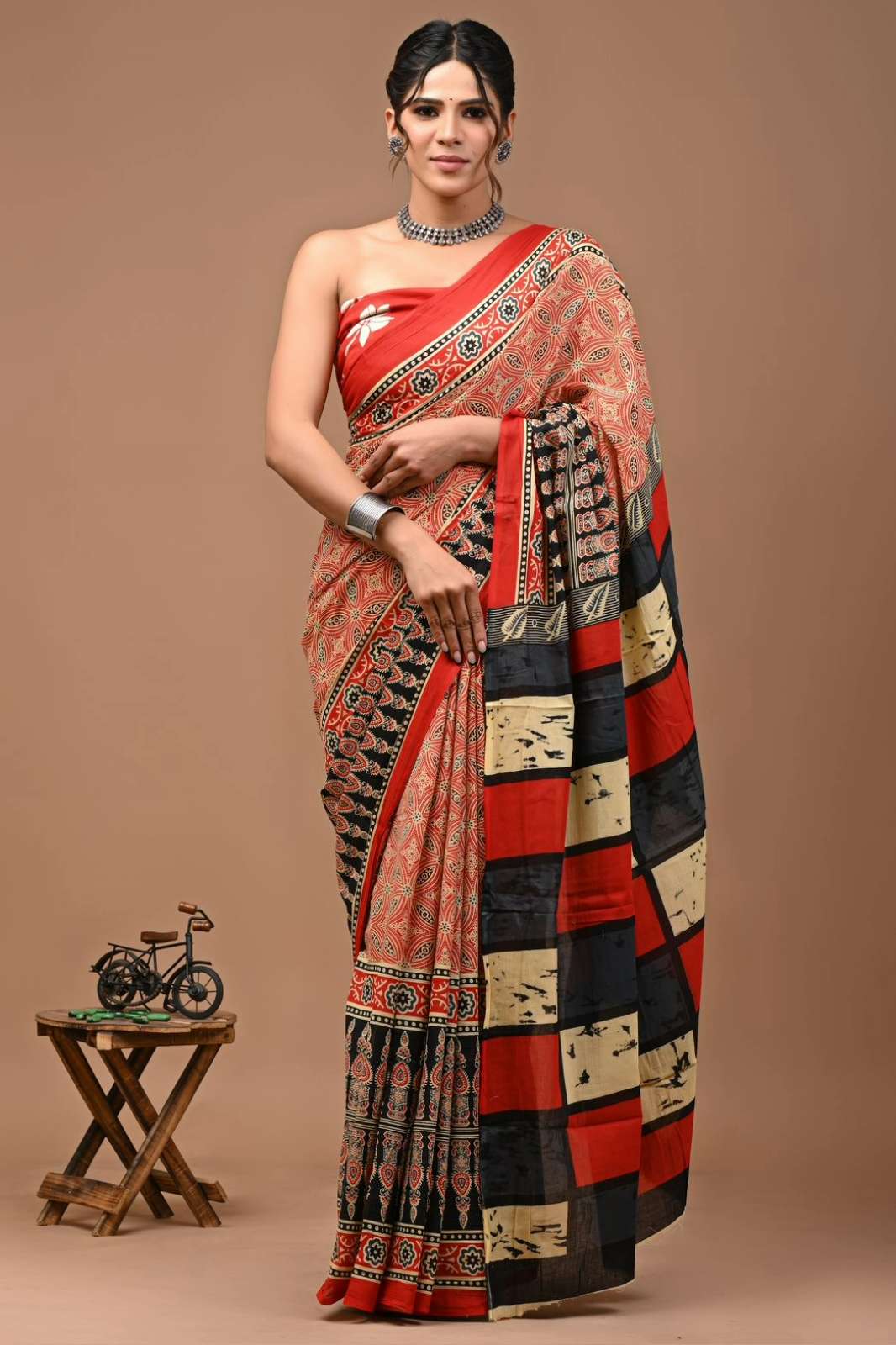 Shri Balaji Emporium RF14218 Bagru hand block printed Pure cotton saree