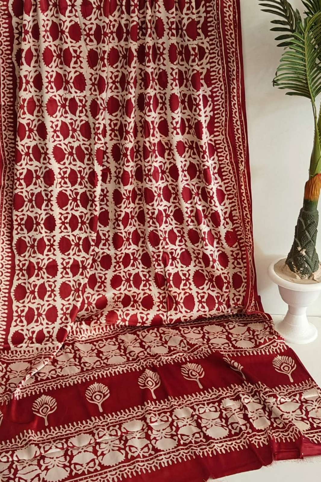 Shri Balaji Emporium RF14341 Bagru Hand Block Printed Satin Silk Saree