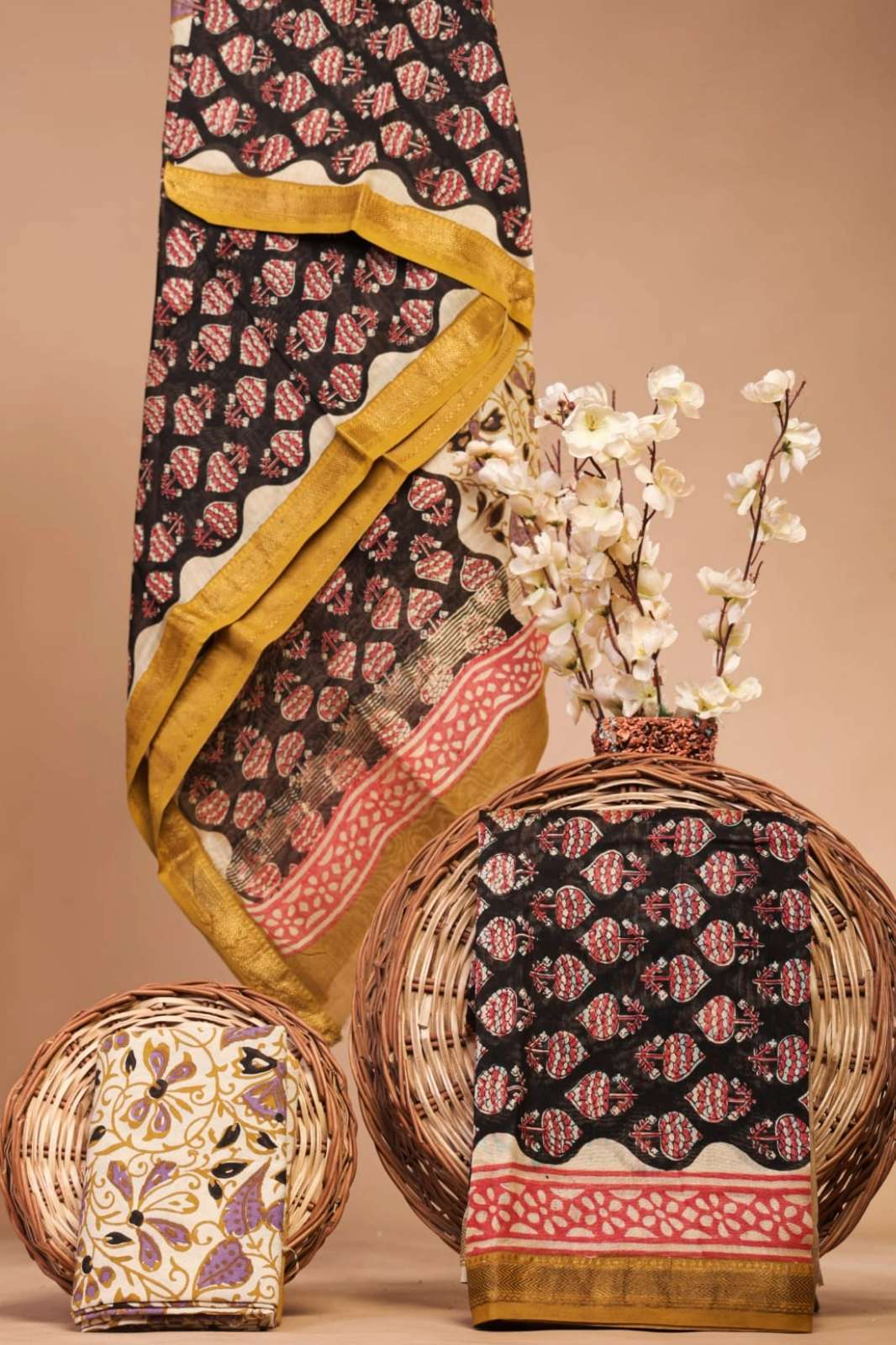 Shri Balaji Emporium RF14485 Bagru Hand Block Printed Maheshwari Silk Suits