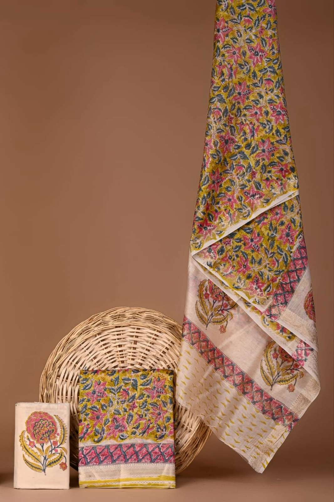 Shri Balaji Emporium RF14485 Bagru Hand Block Printed Maheshwari Silk Suits