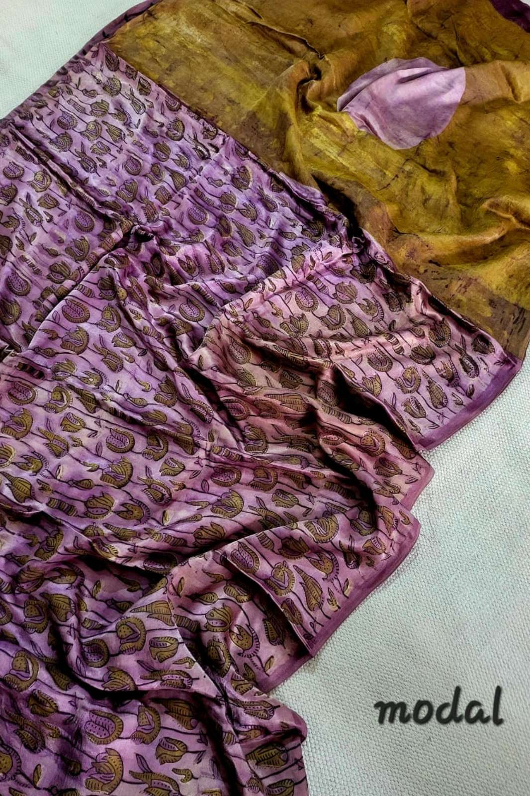 Shri Balaji Emporium RF14854 Bagru Hand Block Printed Modal Silk Saree