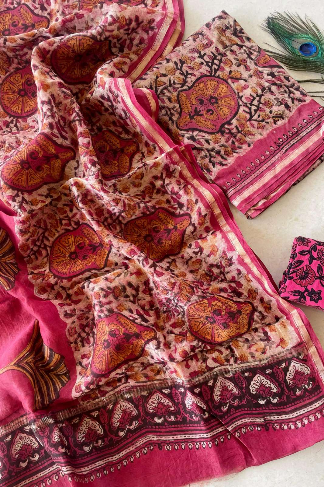 Shri Balaji Emporium RF14856 Hand Block Printed Chanderi Silk Suit