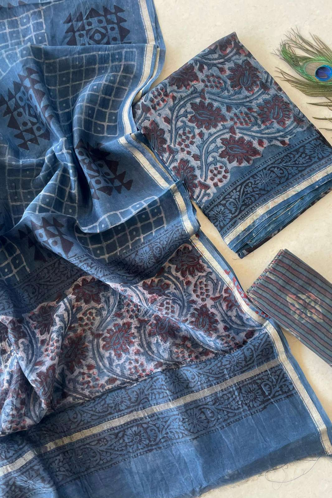 Shri Balaji Emporium RF14856 Hand Block Printed Chanderi Silk Suit