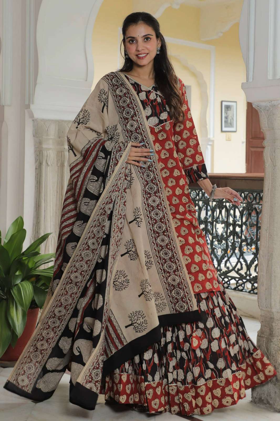 Shri Balaji Emporium RF14857 Ready to Wear Bagru Hand Block Printed Pure Cotton Suit with Skirt