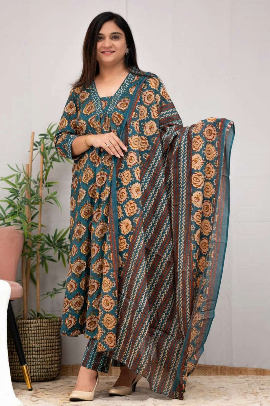Shri Balaji Emporium RF14859 Ready to Wear Printed Pure Cotton A line Suit