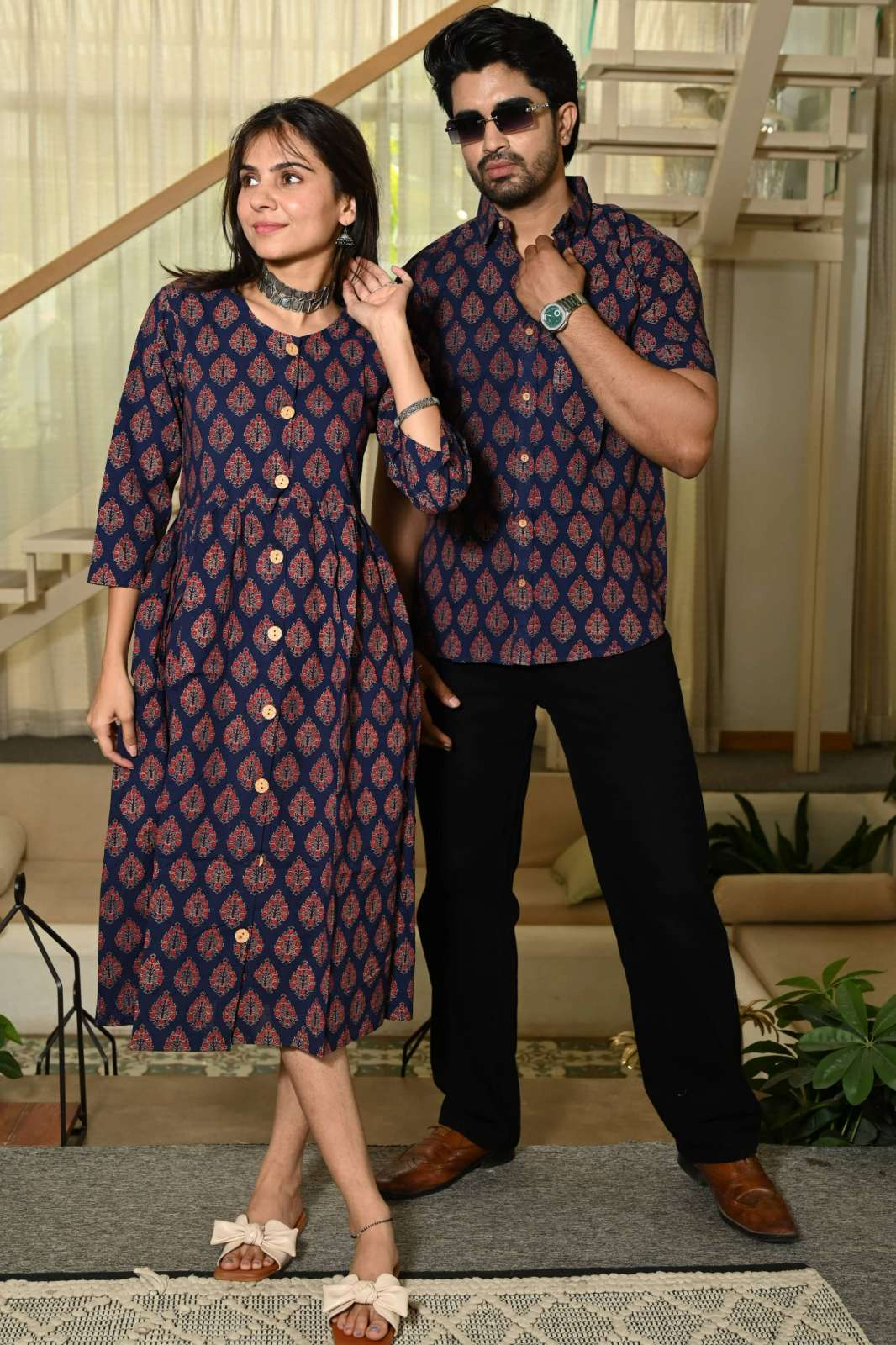 Shri Balaji Emporium RF15539 Hand Block Printed Pure Cotton Couple Dress