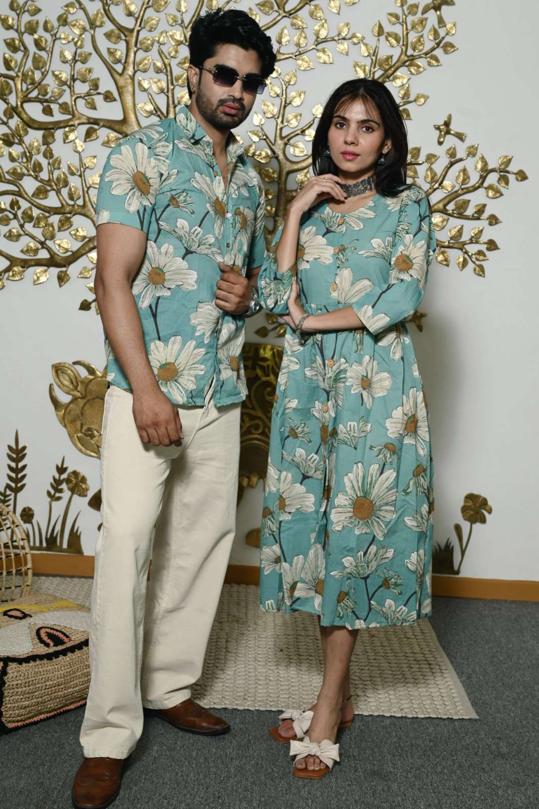Shri Balaji Emporium RF15539 Hand Block Printed Pure Cotton Couple Dress