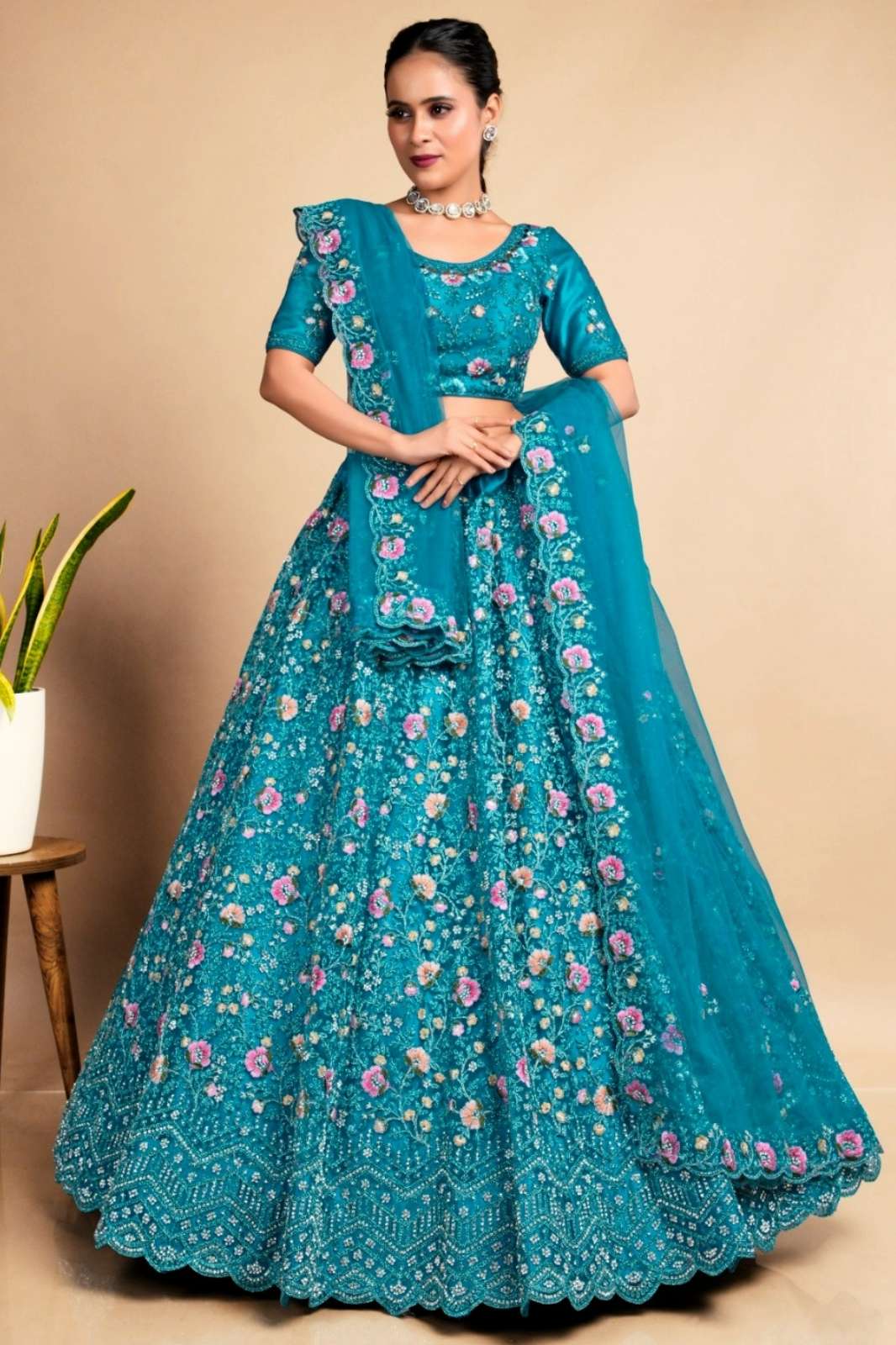 Shri Balaji Emporium SGW Party Wear Net Fabric Embroidered Lehenga Choli 