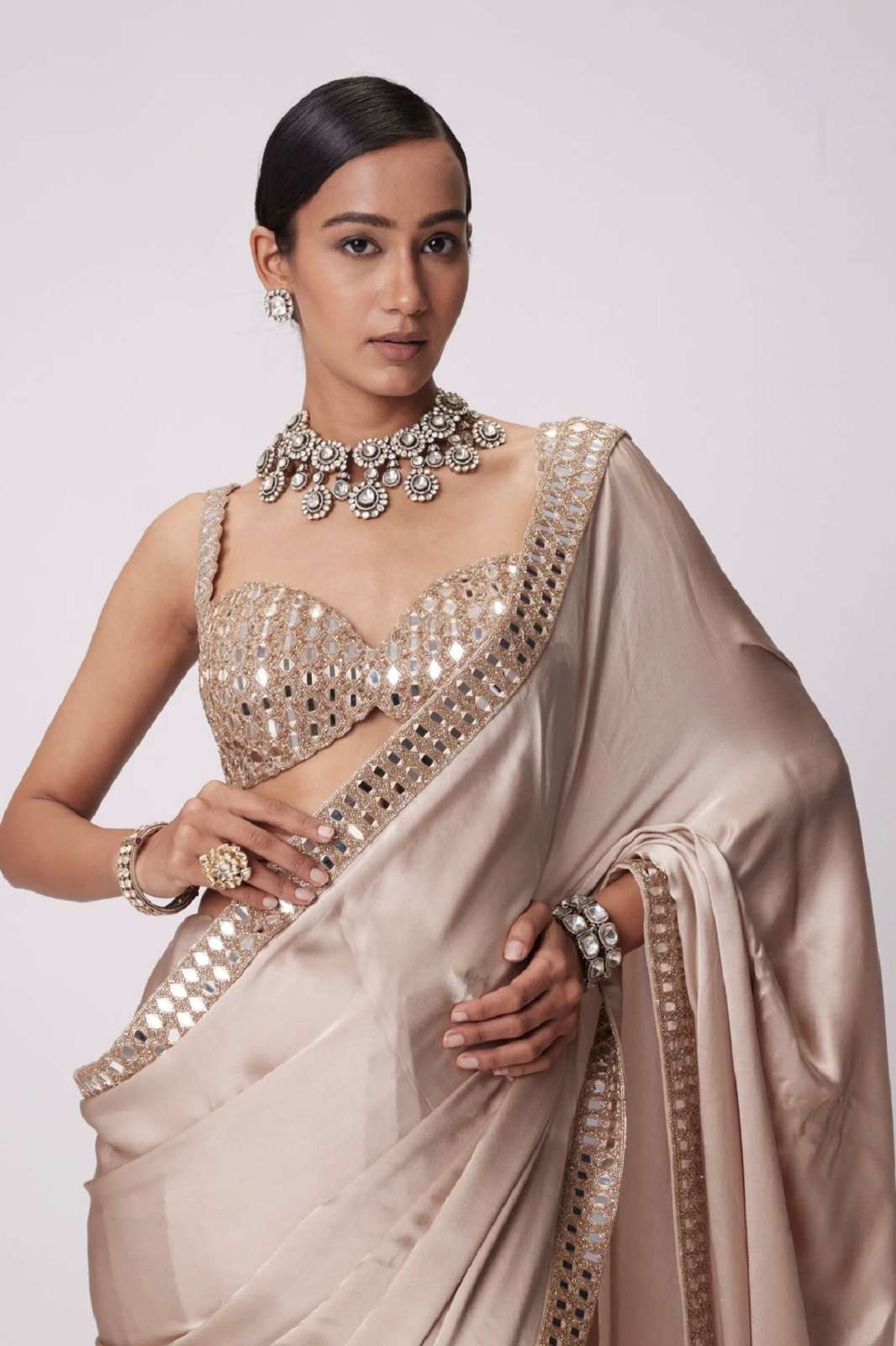 SHRI BALAJI JR 640 JAPAN SATIN MIRROR EMBROIDERED SAREES
