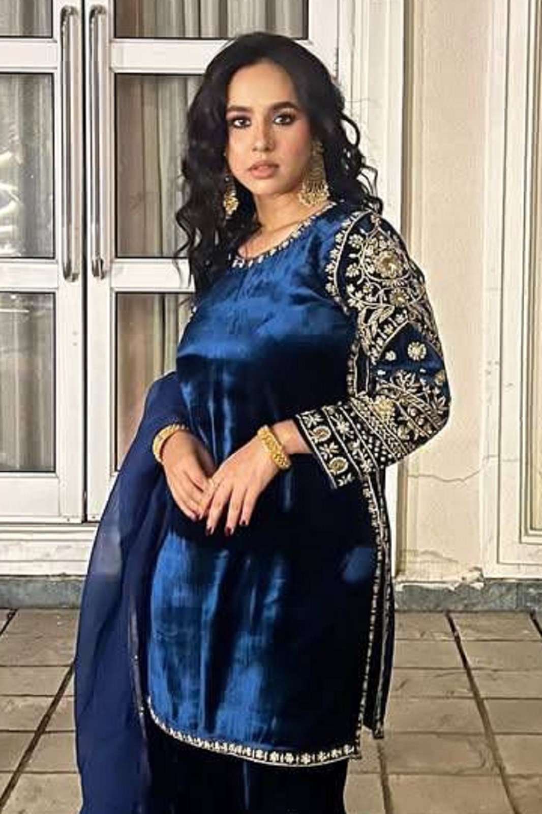SHRI BALAJI LC 1337 VELVET READY TO WEAR NAVY BLUE KURTIES