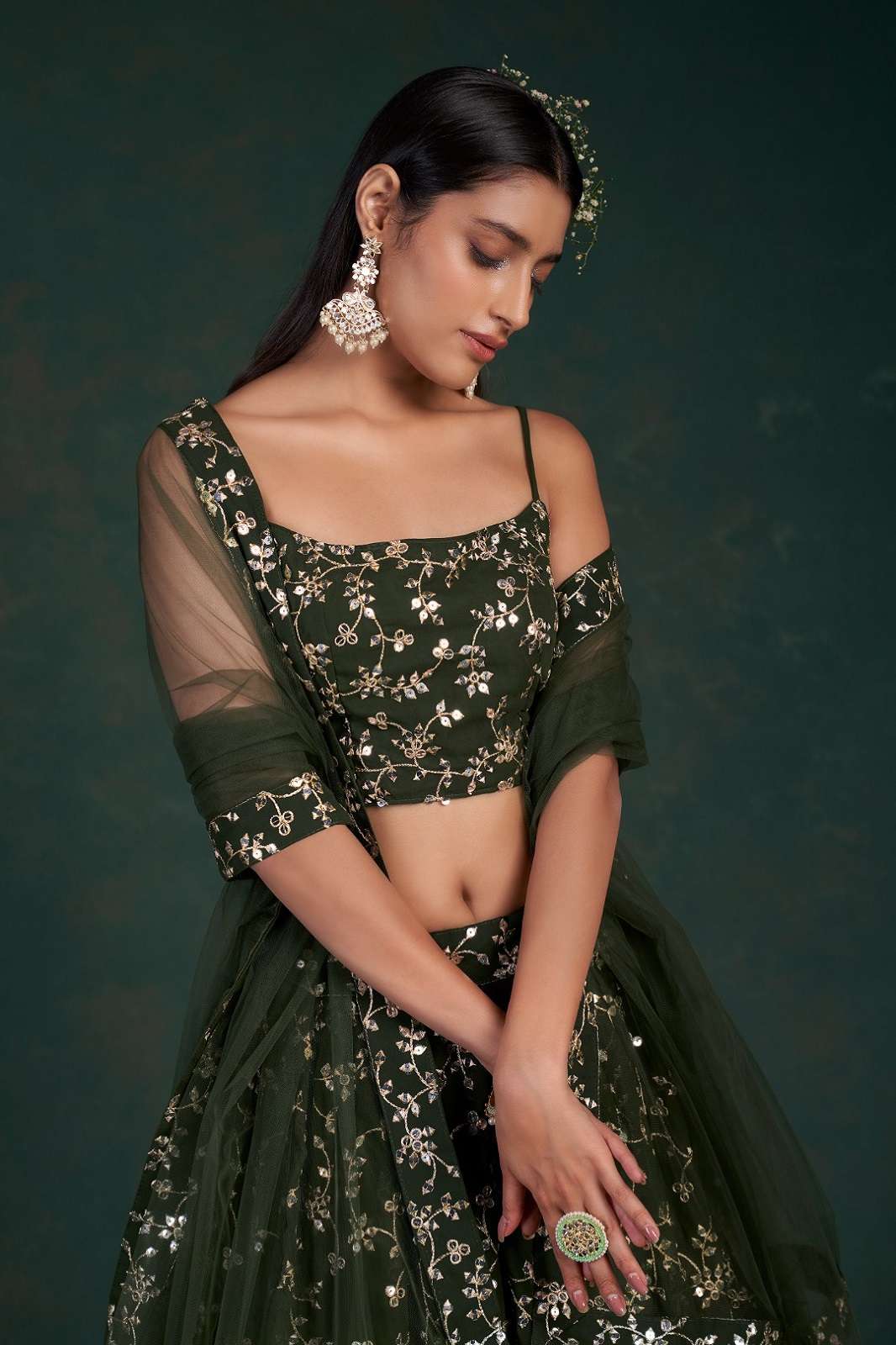 SHRI BALAJI TF 156 GEORGETTE GREEN DESIGNER LEHENGAS