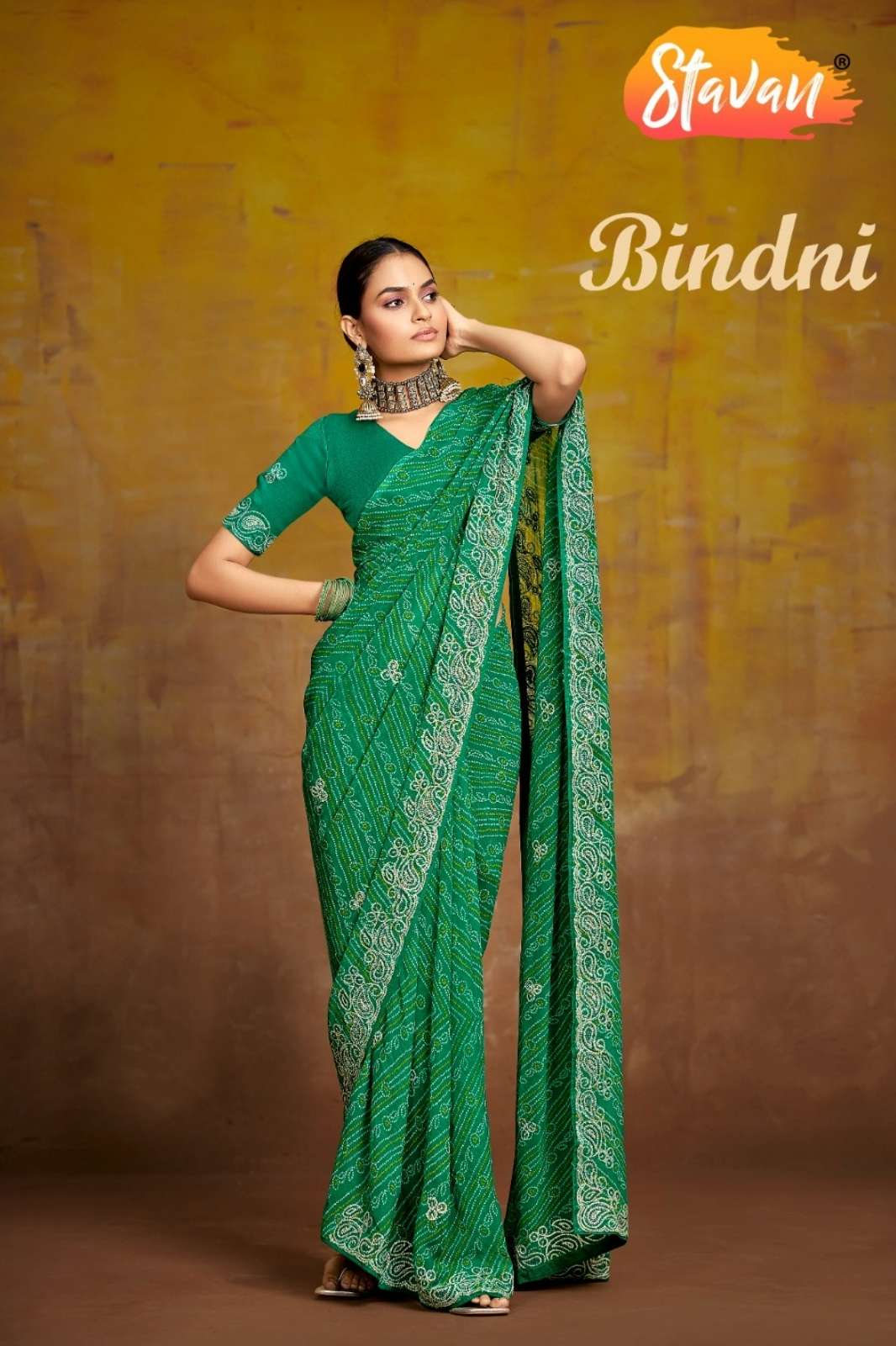 Stavan Bindni Georgette c Pallu Embroidery Saree 