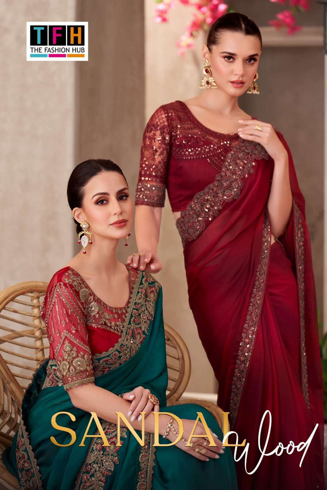 TFH Sandal Wood Vol 15 Fancy Work Pure Chiffon Saree
