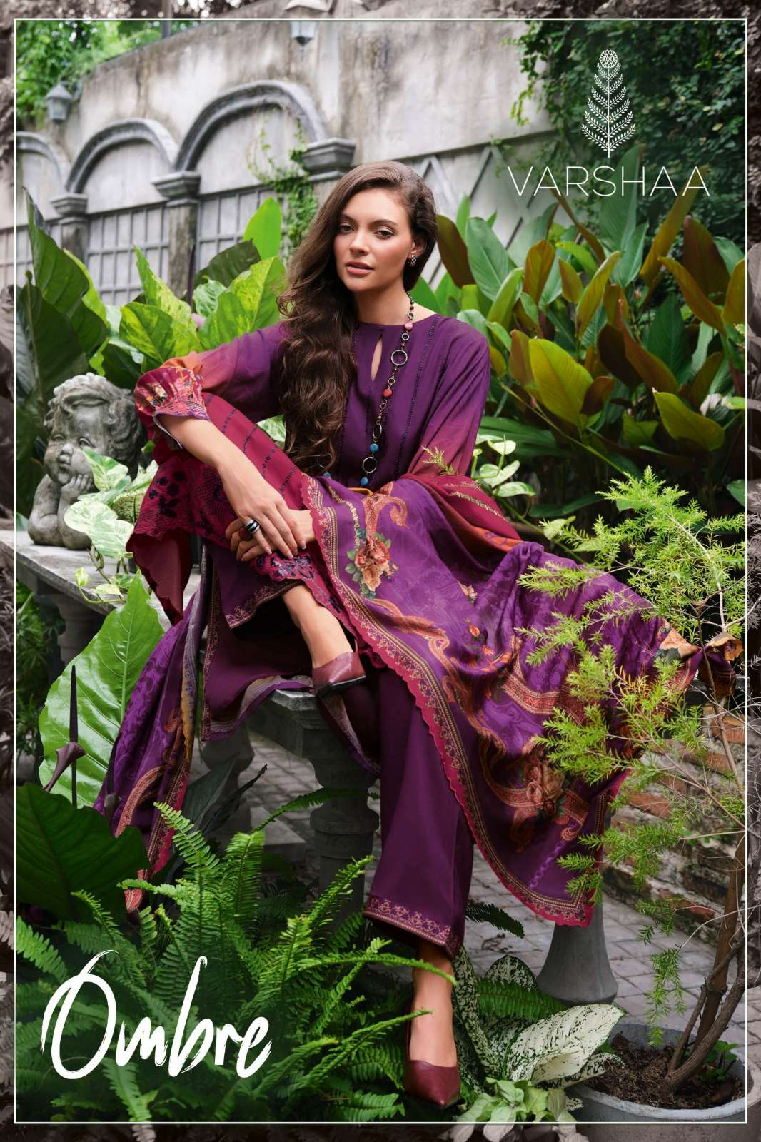 VARSHAA OMBRE VISCOSE MUSLIN DIGITALLY PRINTED SUIT WITH HEAVY EMBROIDERY 
