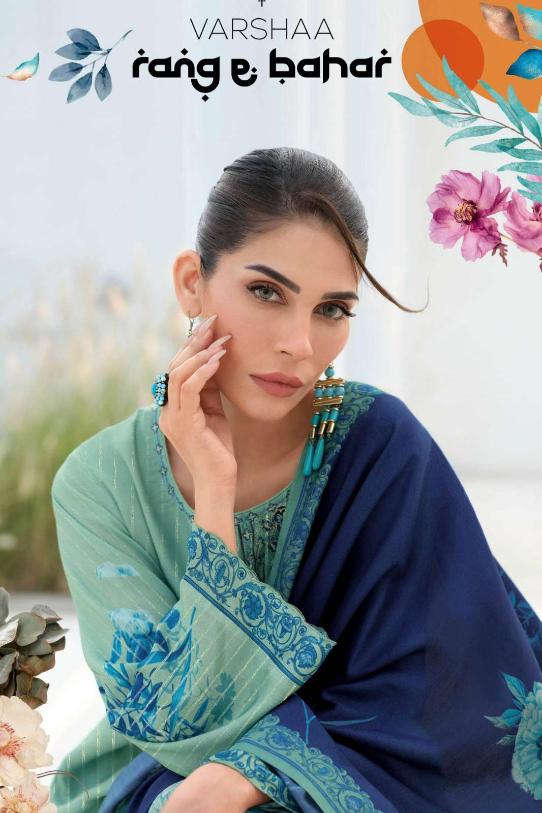 VARSHAA RANG E BAHAR MUSLIN SELF WOVEN DIGITALLY PRINTED SUIT WITH HANDWORK