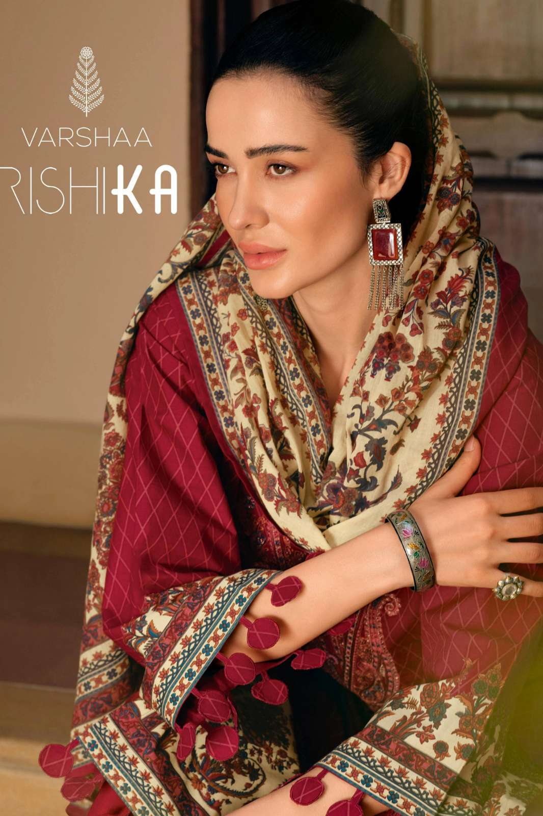 VARSHAA RISHIKA SOFT WOVEN BASE PRINTED SUIT WITH EMBROIDERY